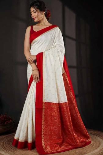 Women zari woven pure silk kanjeevaram saree with contrast pallu