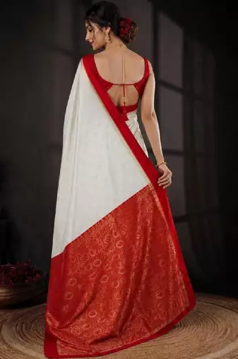 Women zari woven pure silk kanjeevaram saree with contrast pallu