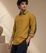 Mustard and blue muslin cotton printed shirt