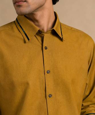 Mustard and blue muslin cotton printed shirt 2
