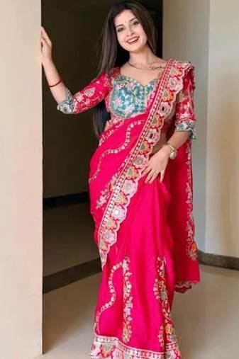 Embellished embroidered art silk kanjeevaram saree