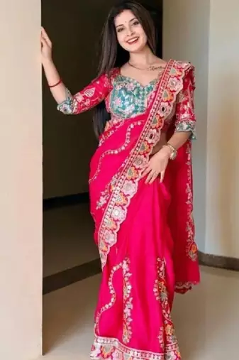 Embellished embroidered art silk kanjeevaram saree