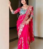 Embellished embroidered art silk kanjeevaram saree