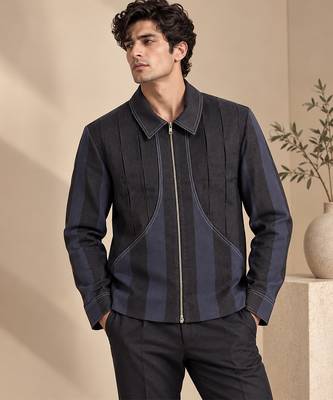 Black and blue linen bomber jacket 1
