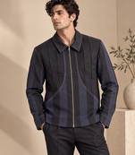 Black and blue linen bomber jacket