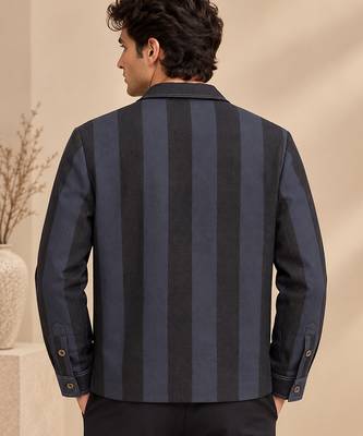 Black and blue linen bomber jacket 2