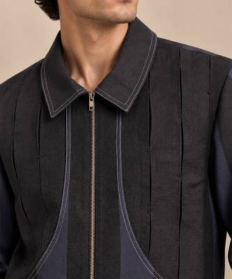 Black and blue linen bomber jacket 4