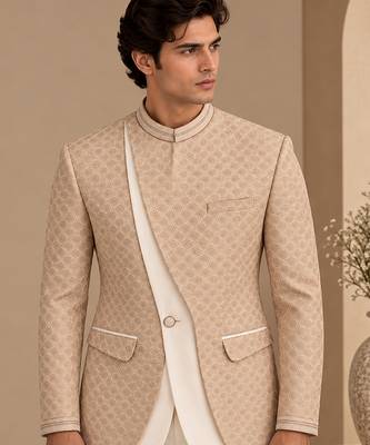 Champagne sand beige chanderi embroidered bandhgala 1