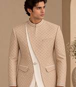 Champagne sand beige chanderi embroidered bandhgala
