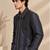 Black and blue linen bomber jacket