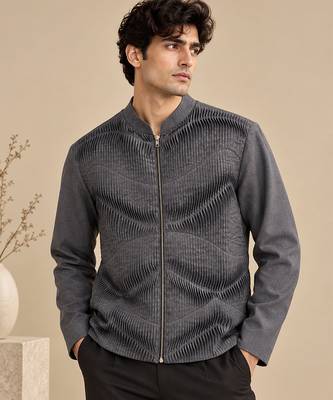 Charcoal grey malai cotton bomber jacket 1