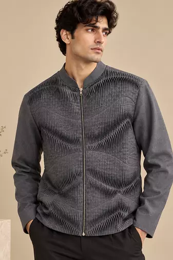 Charcoal grey malai cotton bomber jacket