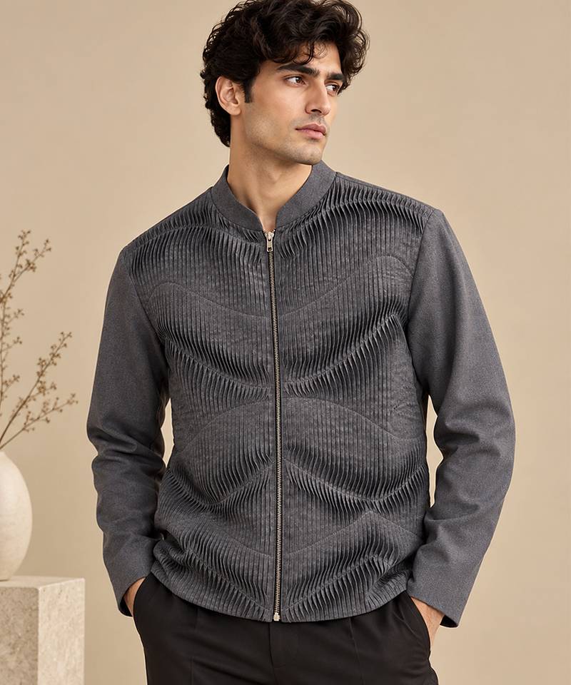 Charcoal grey malai cotton bomber jacket