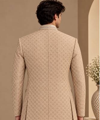 Champagne sand beige chanderi embroidered bandhgala 3
