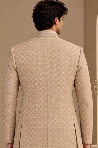 Champagne sand beige chanderi embroidered bandhgala