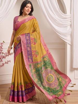 Kalamkari aari work silk blend designer kanjeevaram saree 1