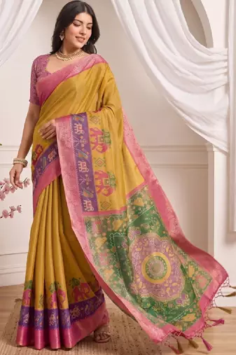Kalamkari aari work silk blend designer kanjeevaram saree