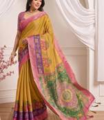 Kalamkari aari work silk blend designer kanjeevaram saree