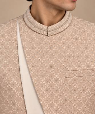 Champagne sand beige chanderi embroidered bandhgala 4