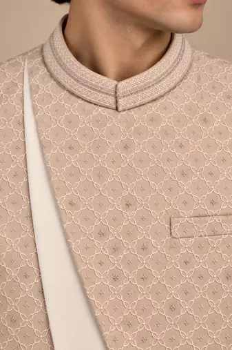 Champagne sand beige chanderi embroidered bandhgala