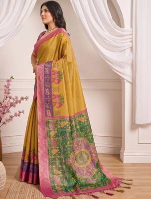 Kalamkari aari work silk blend designer kanjeevaram saree 2