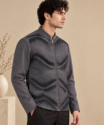 Charcoal grey malai cotton bomber jacket 3