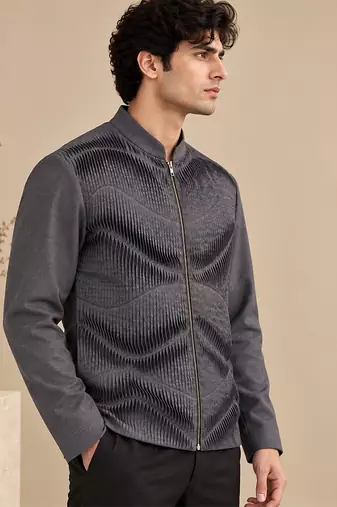 Charcoal grey malai cotton bomber jacket
