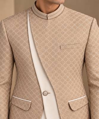 Champagne sand beige chanderi embroidered bandhgala 5