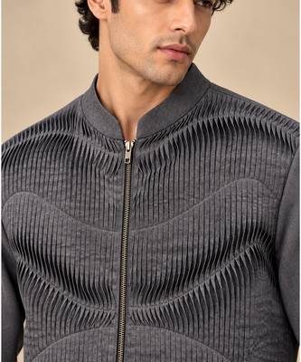Charcoal grey malai cotton bomber jacket 4