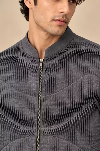Charcoal grey malai cotton bomber jacket