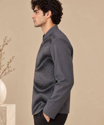 Charcoal grey malai cotton bomber jacket 5