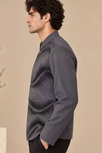 Charcoal grey malai cotton bomber jacket