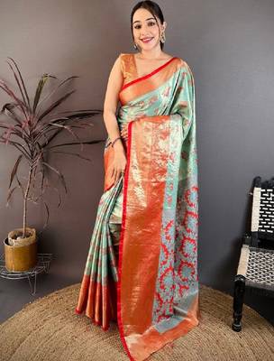 Floral zari silk blend designer kanjeevaram saree 1