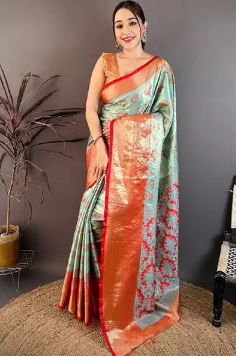 Floral zari silk blend designer kanjeevaram saree