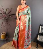 Floral zari silk blend designer kanjeevaram saree