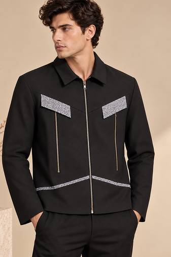 Black and grey malai cotton bomber jacket