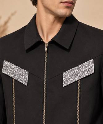 Black and grey malai cotton bomber jacket 2