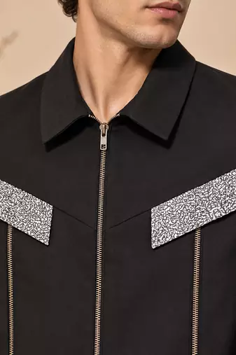Black and grey malai cotton bomber jacket