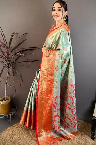 Floral zari silk blend designer kanjeevaram saree