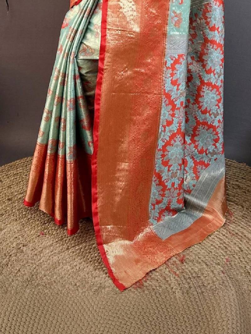 Floral zari silk blend designer kanjeevaram saree