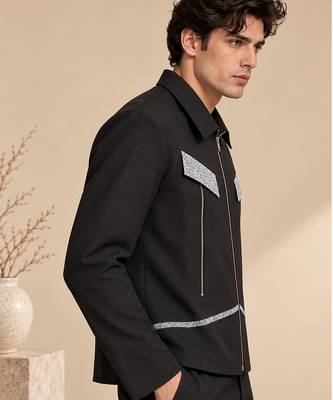 Black and grey malai cotton bomber jacket 3