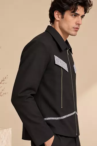 Black and grey malai cotton bomber jacket