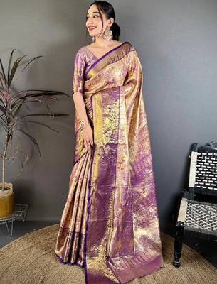 Paisley zari silk blend designer kanjeevaram saree 1