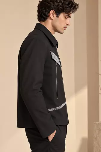 Black and grey malai cotton bomber jacket