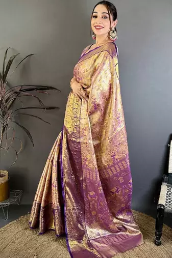 Paisley zari silk blend designer kanjeevaram saree