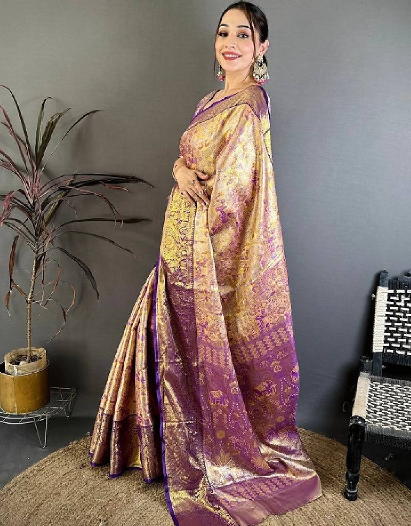 Paisley zari silk blend designer kanjeevaram saree