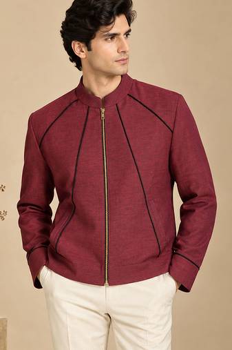 Maroon and black malai cotton bomber jacket