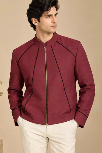 Maroon and black malai cotton bomber jacket