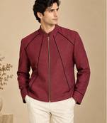 Maroon and black malai cotton bomber jacket