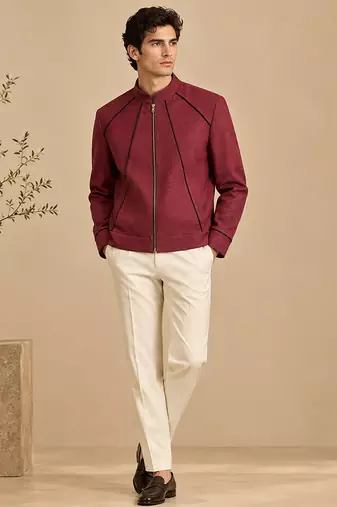 Maroon and black malai cotton bomber jacket